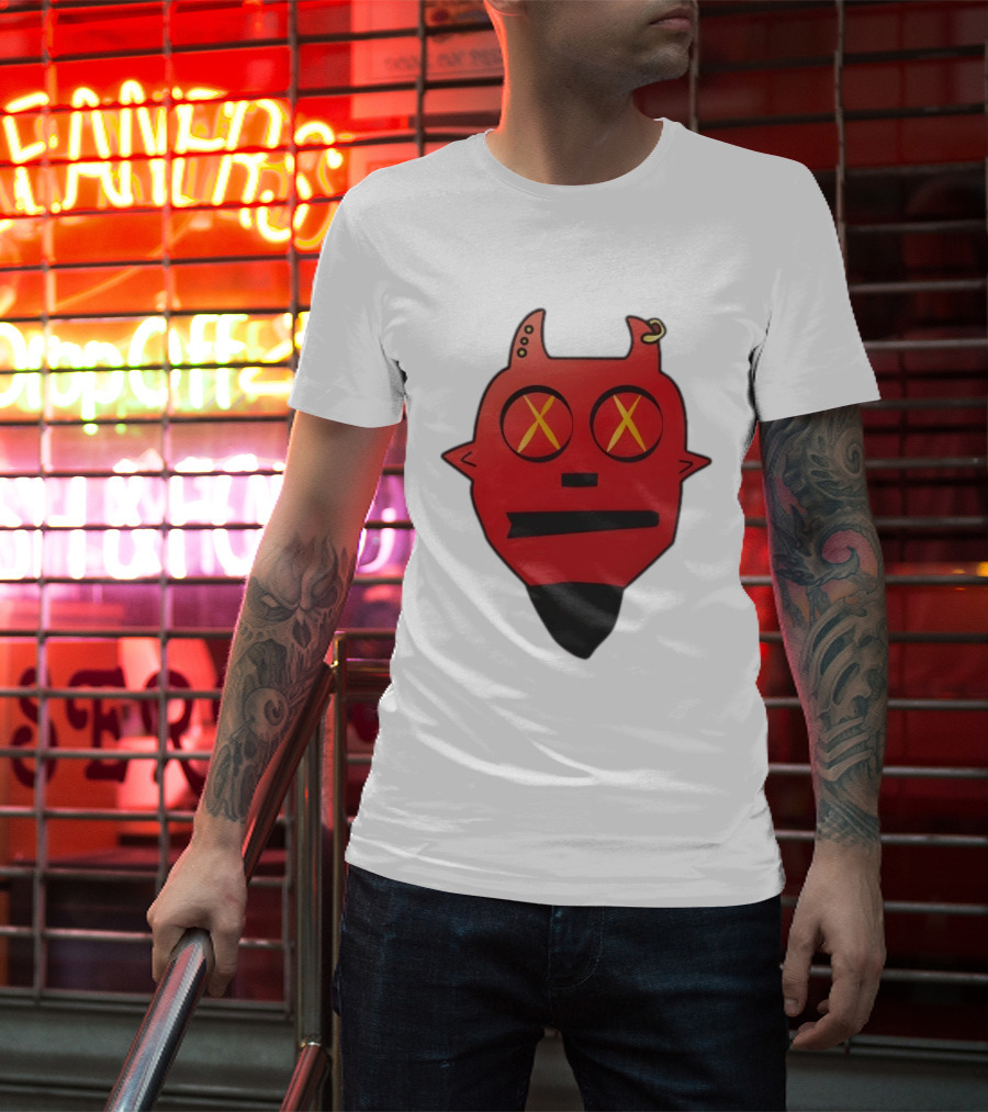 Handsome Devil Red Cartoon Face With Cross Eyes And Earring T-Shirt