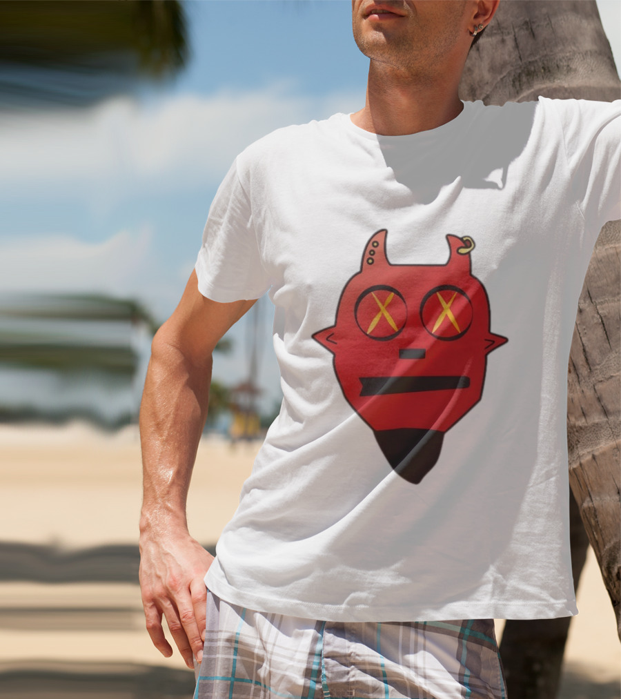 Handsome Devil Red Cartoon Face With Cross Eyes And Earring T-Shirt