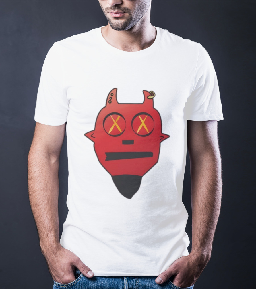 Handsome Devil Red Cartoon Face With Cross Eyes And Earring T-Shirt