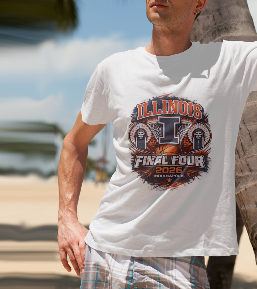 Illinois Fighting Illini Basketball Final Four 2026 Indianapolis Iconic I Logo And Native American T-Shirt