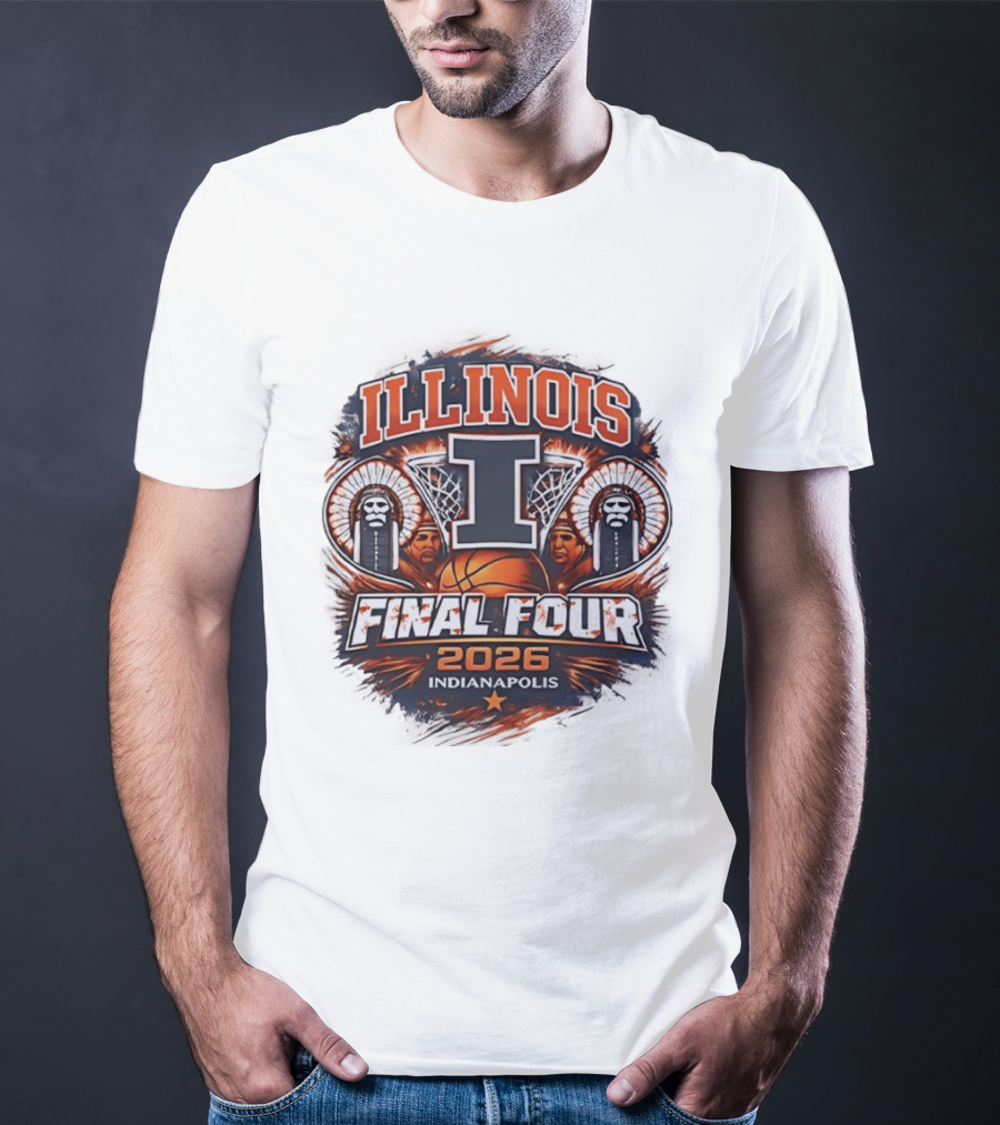 Illinois Fighting Illini Basketball Final Four 2026 Indianapolis Iconic I Logo And Native American T-Shirt