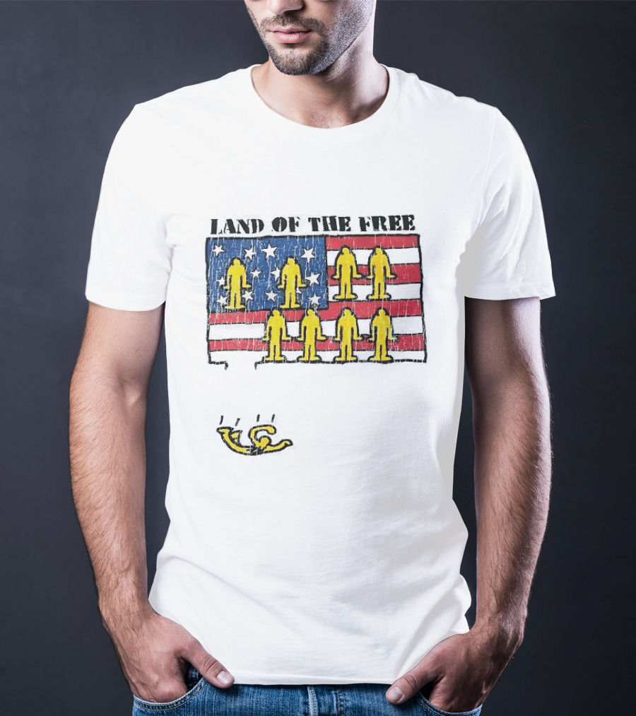 Land Of The Free USA Flag With Yellow Figures And Stars T-Shirt
