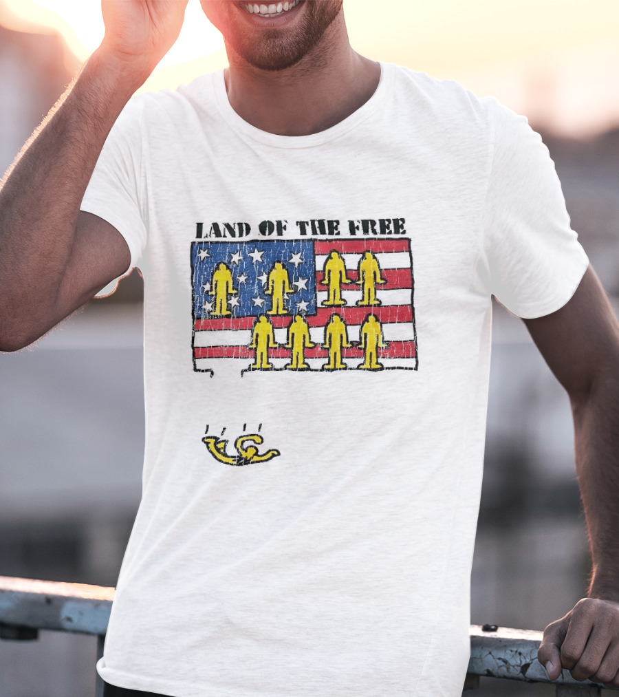 Land Of The Free USA Flag With Yellow Figures And Stars T-Shirt