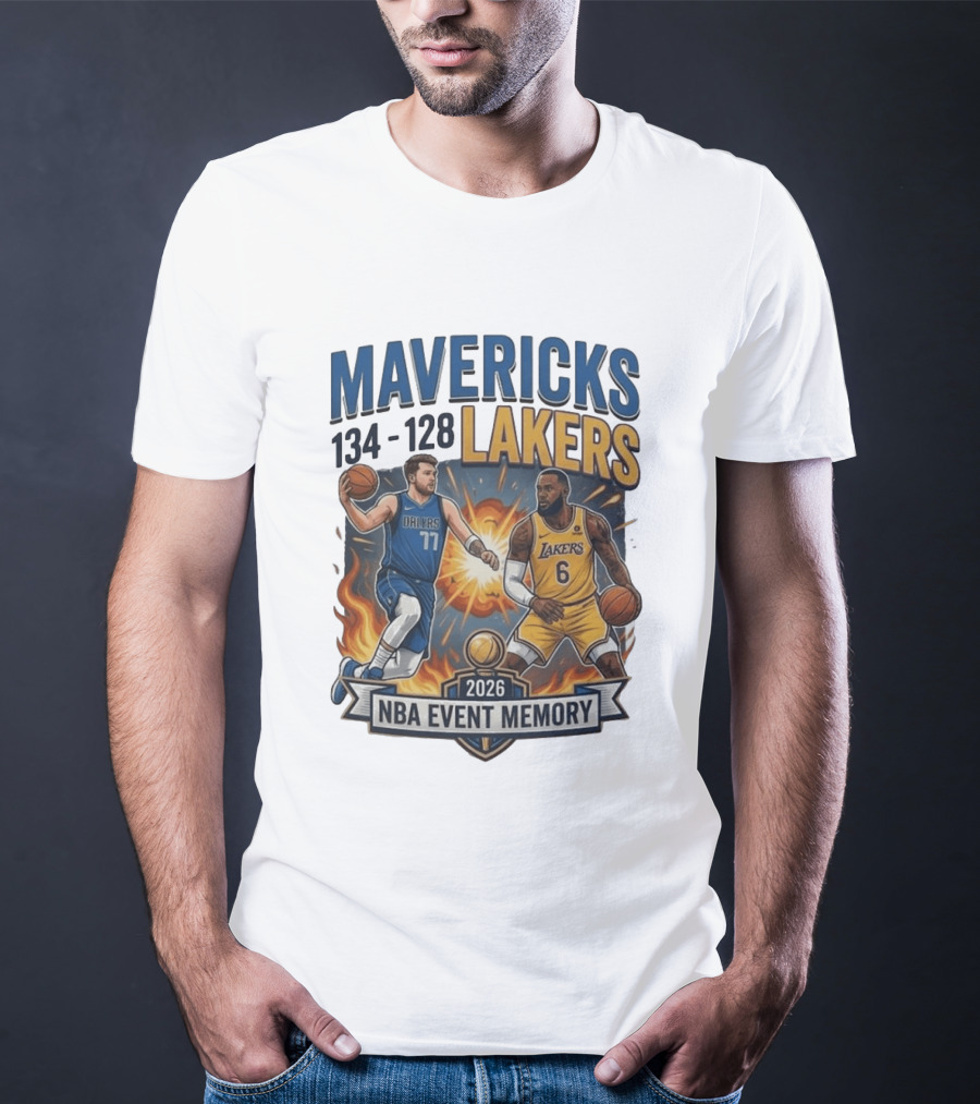 Mavericks 134 Lakers 128 NBA 2026 Event Memory T-Shirt