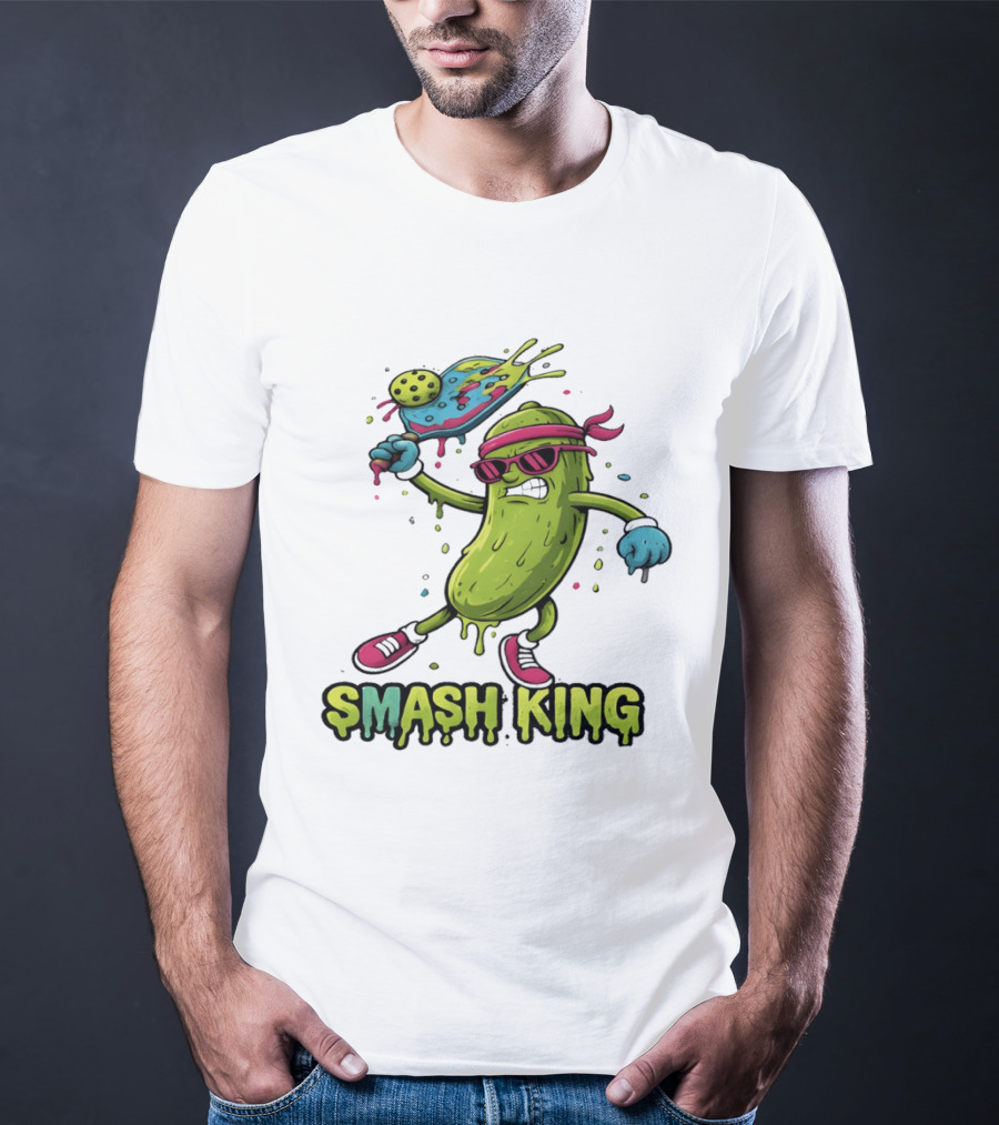 Smash King Pickleball Pickle Character With Paddle And Ball T-Shirt