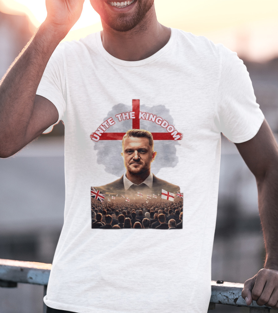 Unite The Kingdom Tommy Robinson England Flag Crowd T-Shirt