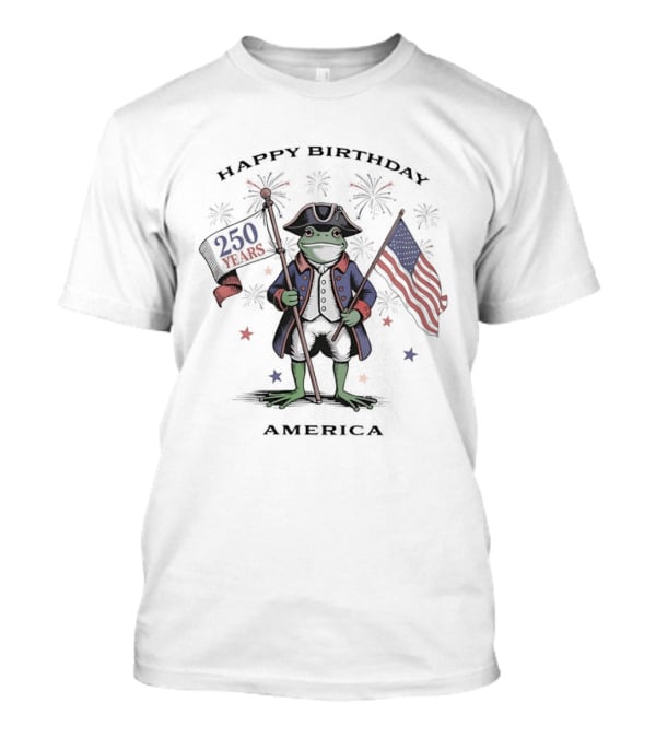 Patriotic Frog Holding Flag 250 Years Of Freedom Happy Birthday America T-Shirt