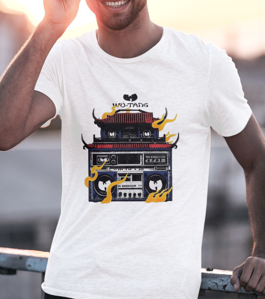 Wu Tang PRNT Boombox C.R.E.A.M. Flames Chinese Temple Style Audio T-Shirt