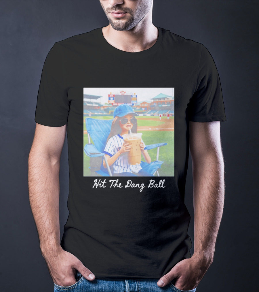 Barbie Ballfield Dark Hit The Dang Ball Baseball Stadium Scene With Player And Large Drink T-Shirt