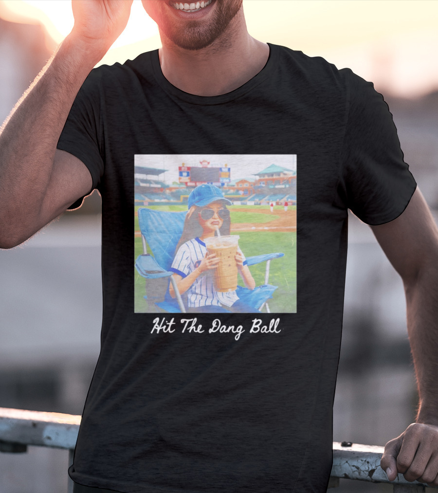 Barbie Ballfield Dark Hit The Dang Ball Baseball Stadium Scene With Player And Large Drink T-Shirt