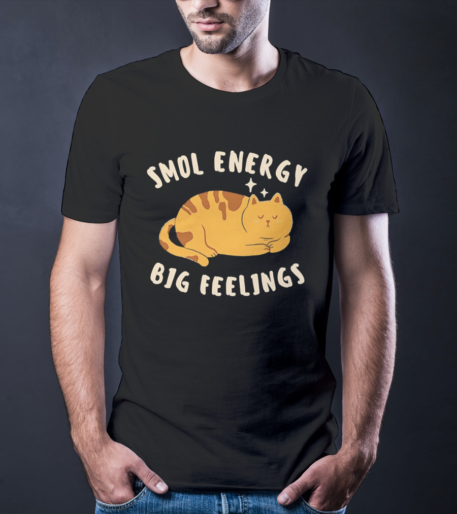 Smol Energy Big Feelings Cat Illustration With Sleepy Kitty Vibes T-Shirt