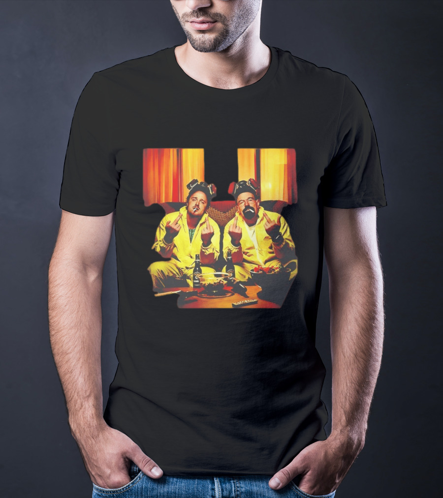 Jesse Pinkman Walter White Breaking Bad Flipping The Bird Yellow Hazmat Suits T-Shirt
