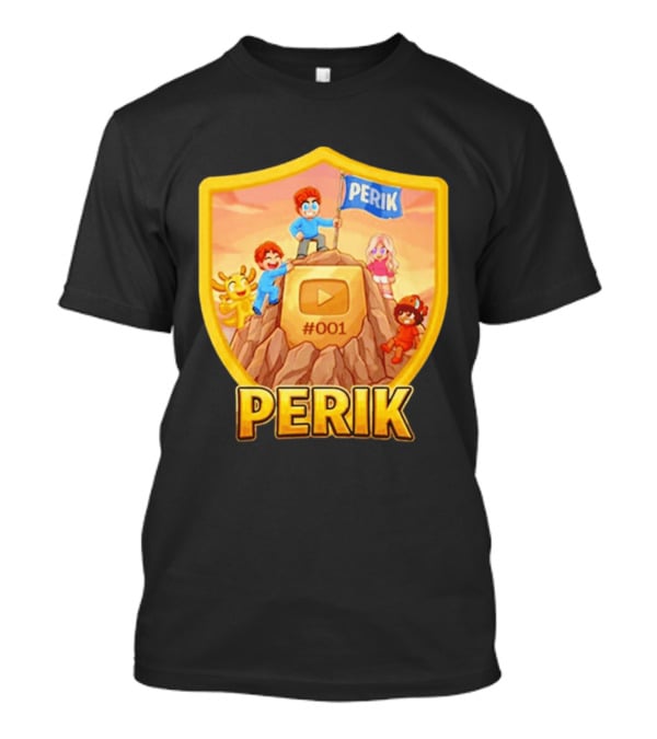 Perik #001 Cartoon Characters On Mountain With YouTube Play Button Image T-Shirt