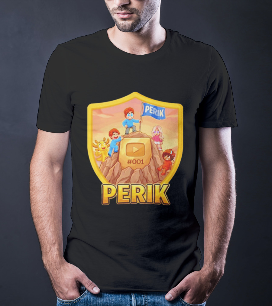 Perik #001 Cartoon Characters On Mountain With YouTube Play Button Image T-Shirt