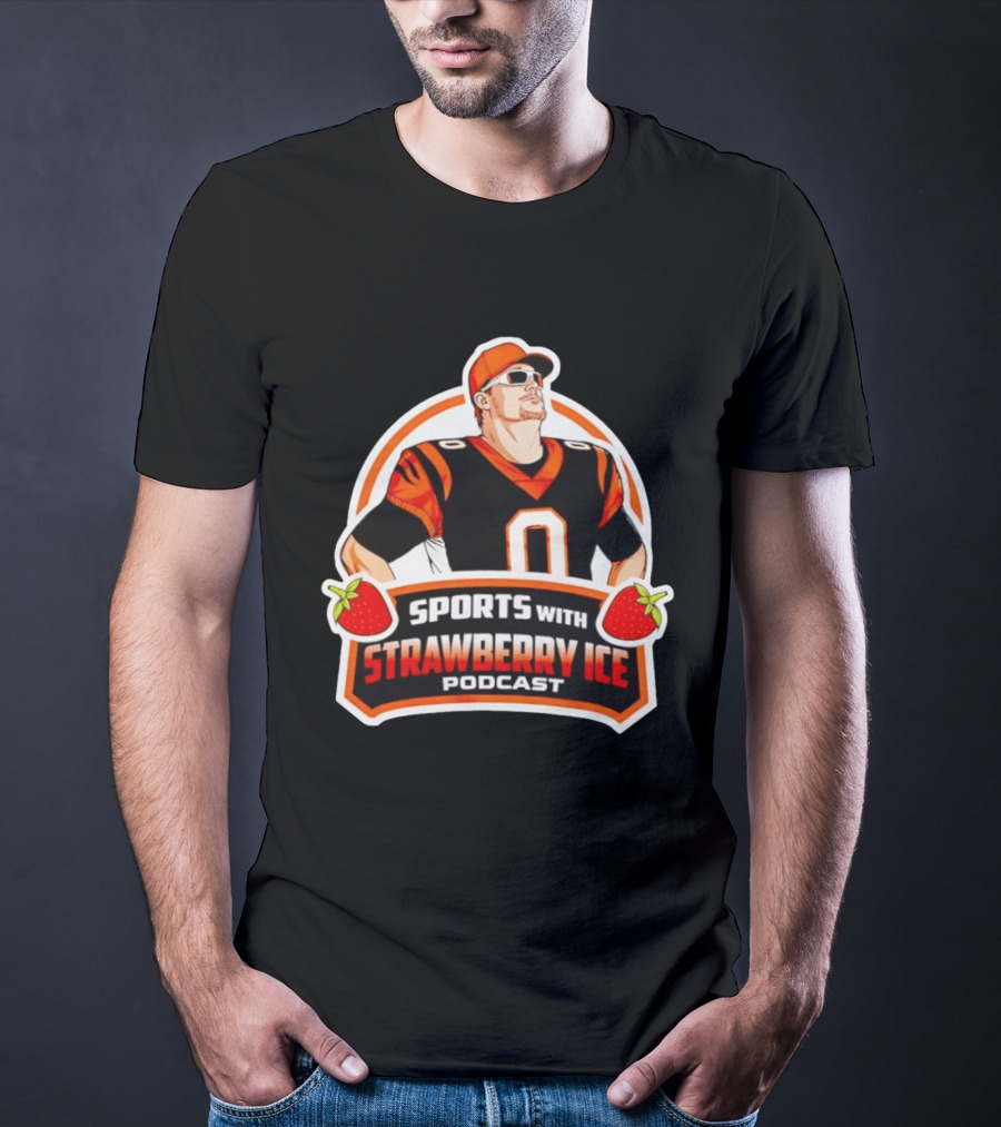 Joe Burrow Sports With Strawberry Ice Podcast Football Player In Cincinnati Bengals T-Shirt