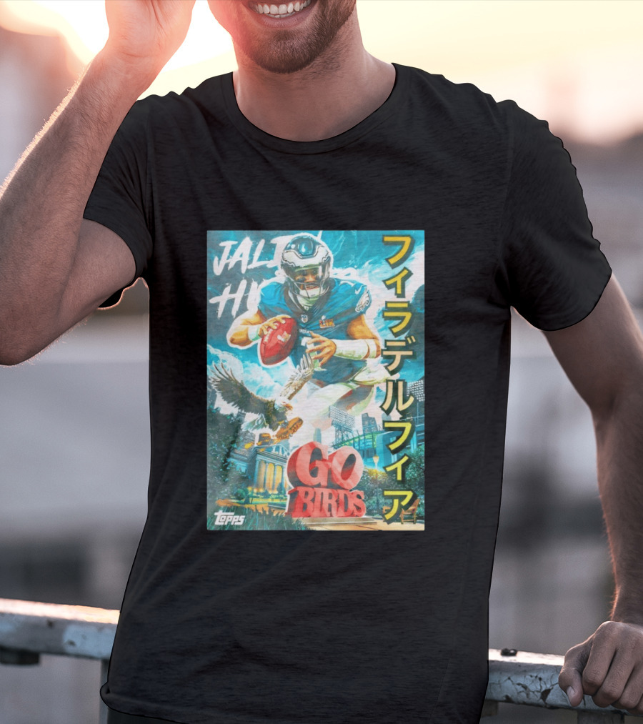 Jalen Hurts Philadelphia Eagles Go Birds Japanese Text Topps T-Shirt