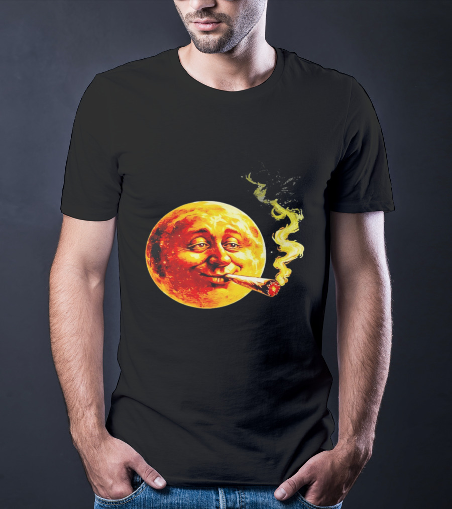Moon Face Smoking Weed Blunt Lunar Smokers Club T-Shirt