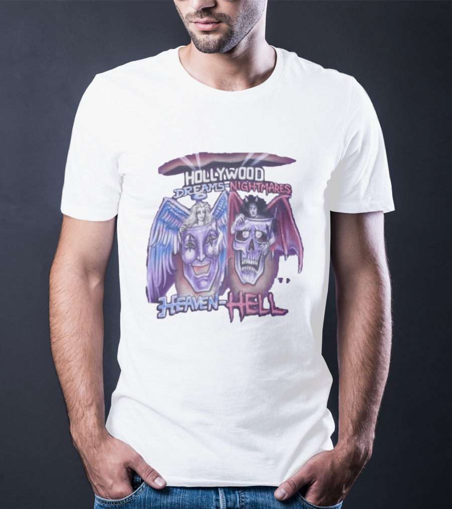 Hollywood Dreams Nightmares Heaven Hell Angel And Demon Skulls T-Shirt