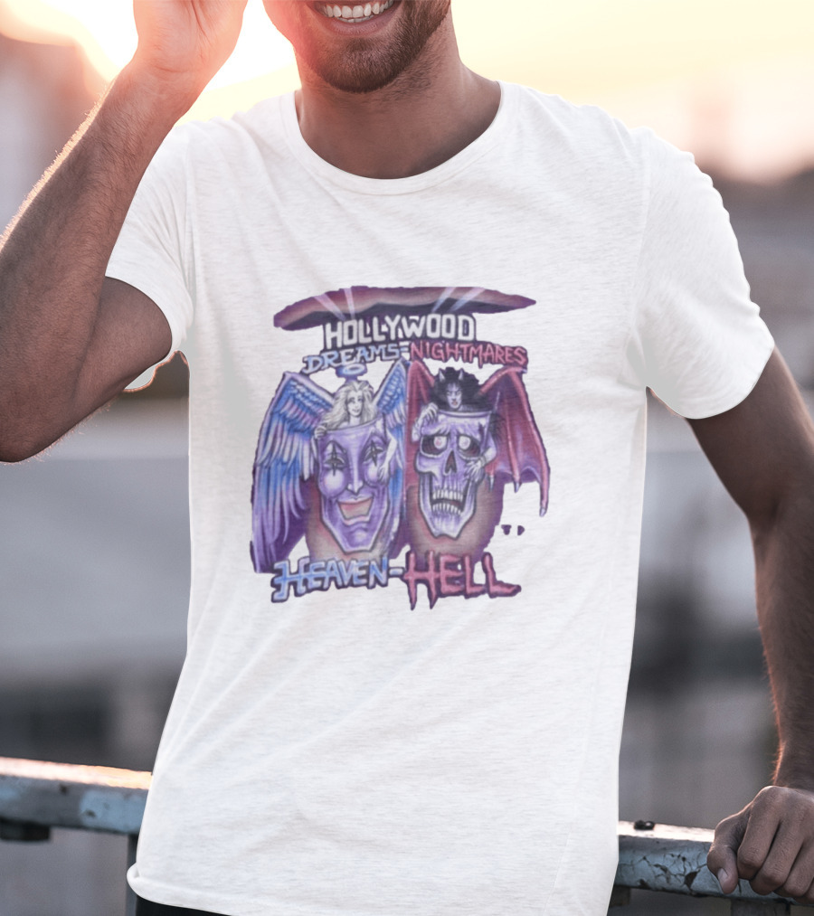 Hollywood Dreams Nightmares Heaven Hell Angel And Demon Skulls T-Shirt