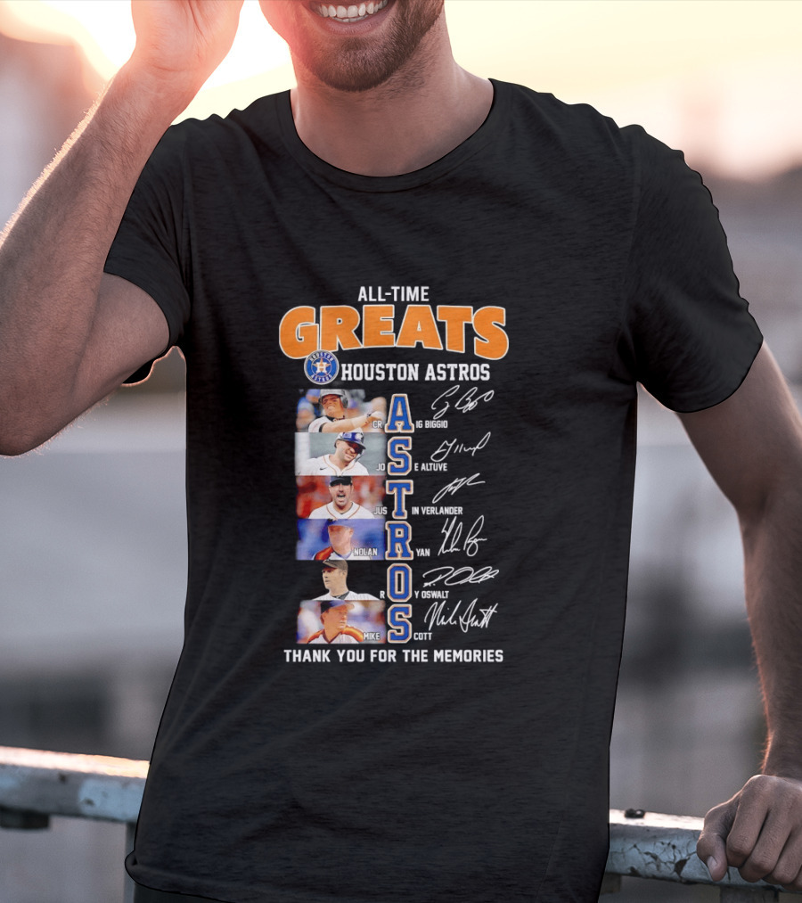 All Time Greats Houston Astros Names Signatures Thank You For The Memories T-Shirt