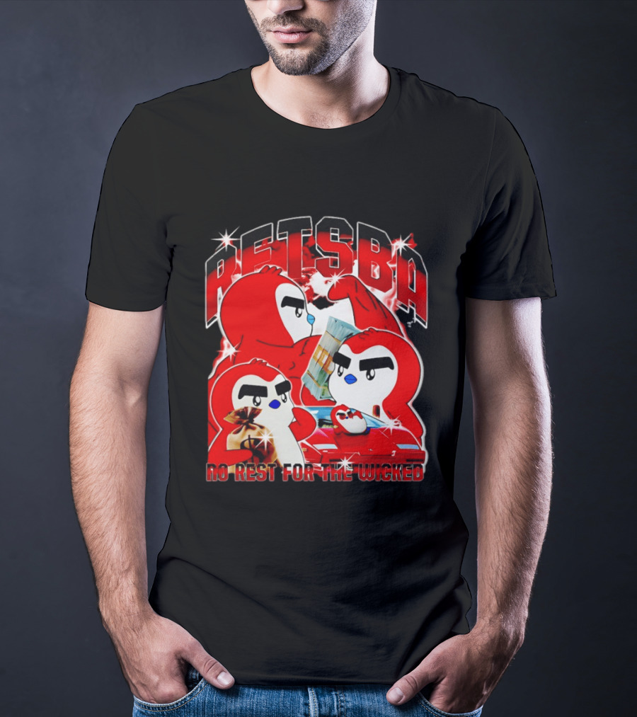 Retsba No Rest For The Wicked Red Characters With Cash And Car T-Shirt