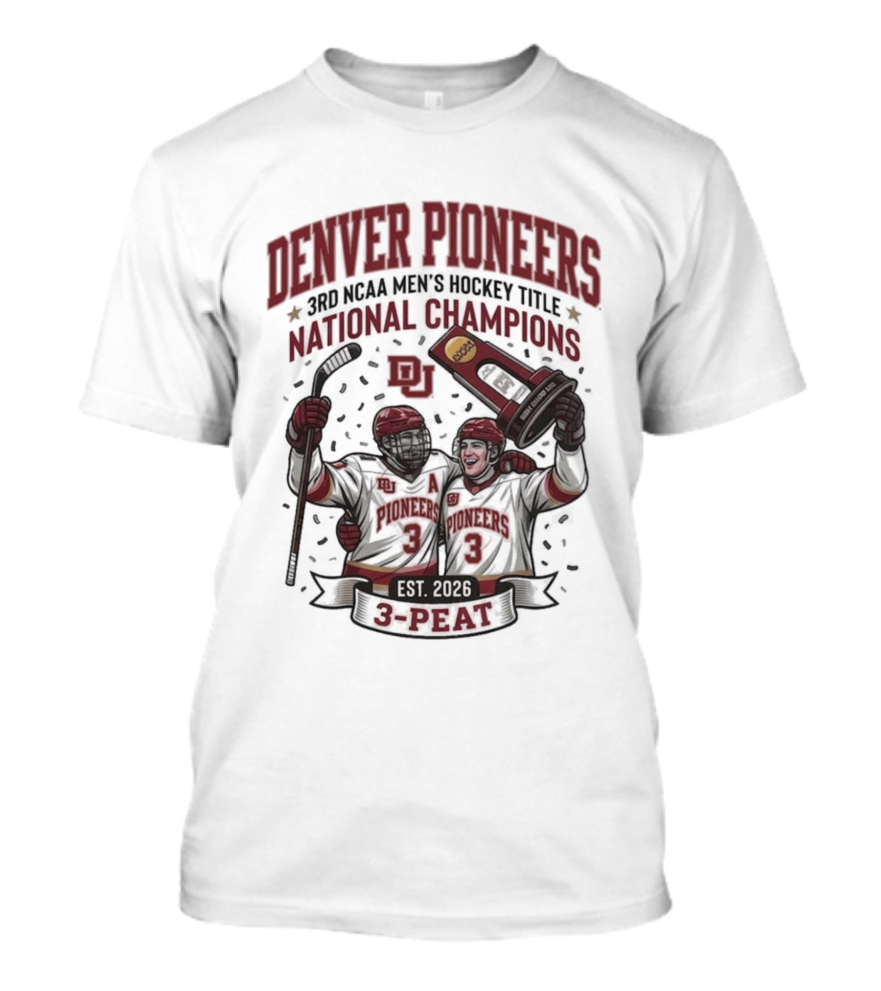 Denver Pioneers 3rd NCAA Men's Hockey Title National Champions 1985 1996 3 Peat T-Shirt