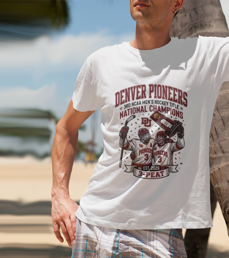 Denver Pioneers 3rd NCAA Men's Hockey Title National Champions 1985 1996 3 Peat T-Shirt