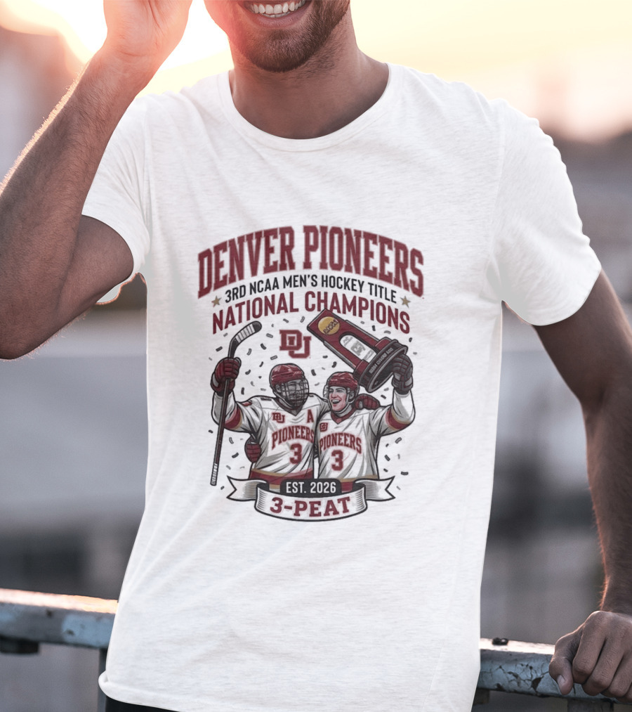 Denver Pioneers 3rd NCAA Men's Hockey Title National Champions 1985 1996 3 Peat T-Shirt