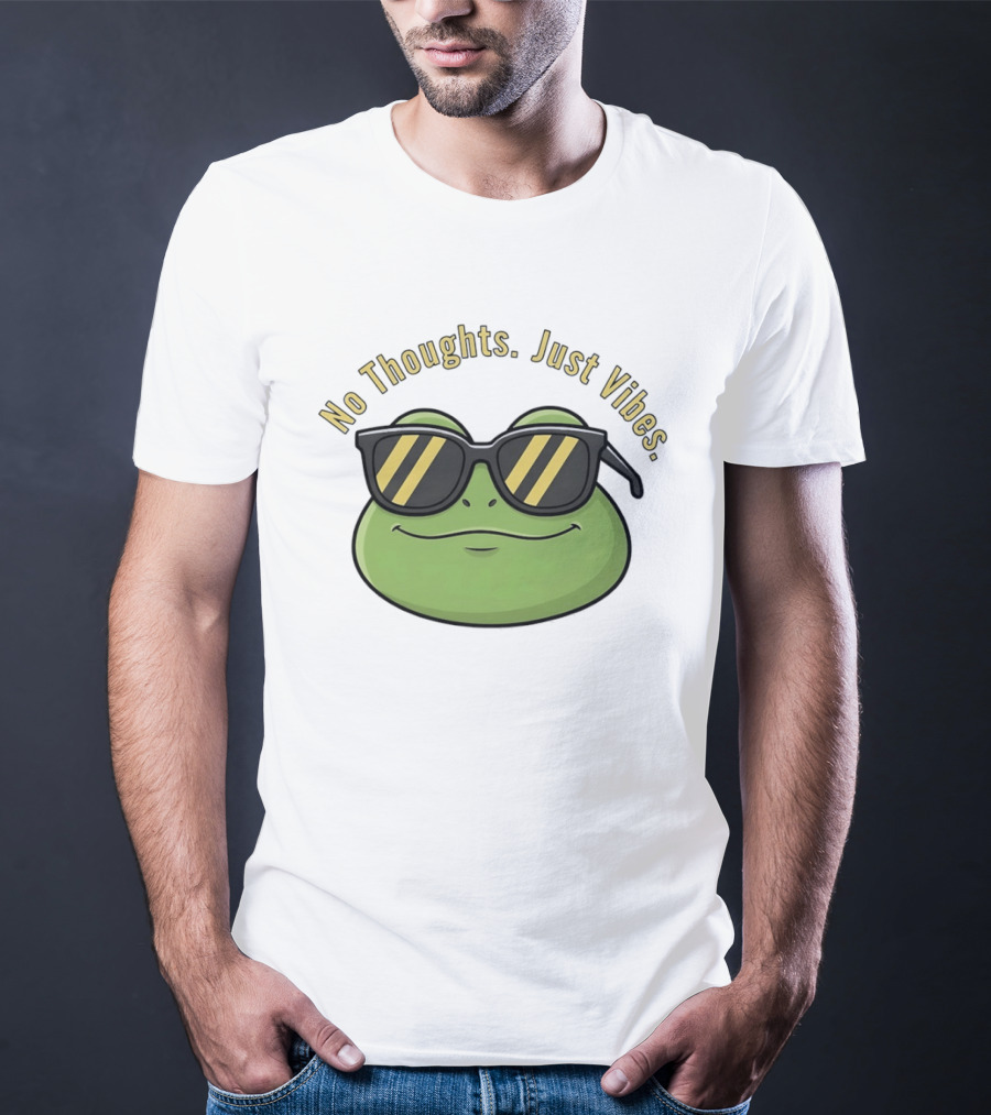 Frog No Thoughts Just Vibes Sunglasses Relaxed Mood T-Shirt