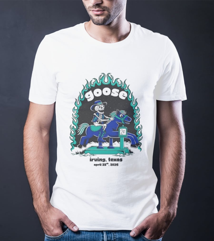 Goose Irving Texas April 25 2026 Tour Cowboy And Horse Neon Flames T-Shirt
