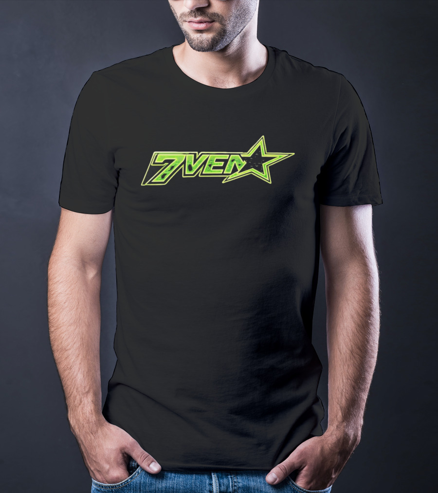 7Ven Star Neon Green Black Bold Lettering T-Shirt