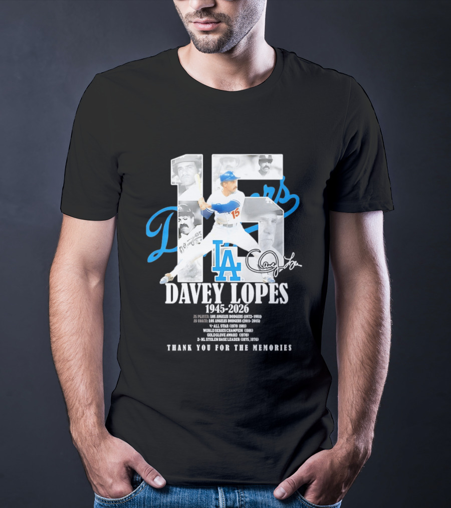 Davey Lopes Los Angeles Dodgers 15 1945 2026 Thank You White Blue T-Shirt