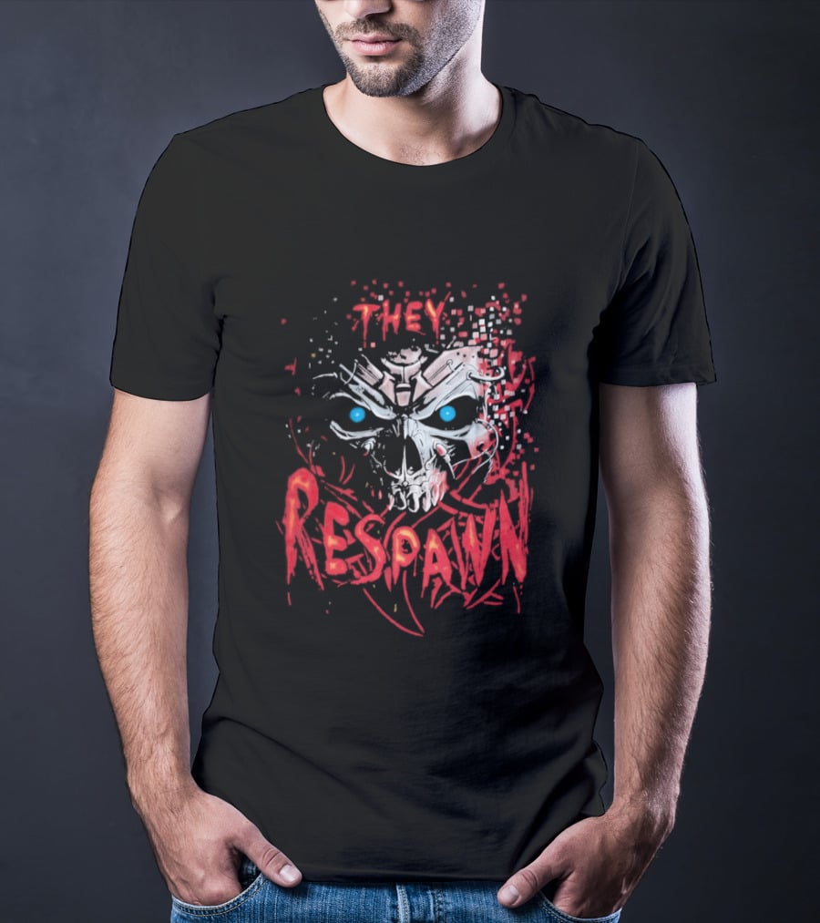 They Respawn Skull Blue Eyes Graffiti T-Shirt