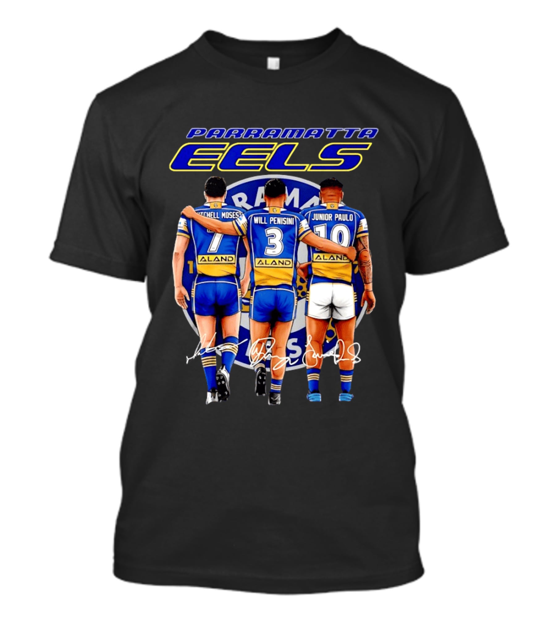 Parramatta Eels Mitchell Moses Will Penisini Junior Paulo Signatures T-Shirt