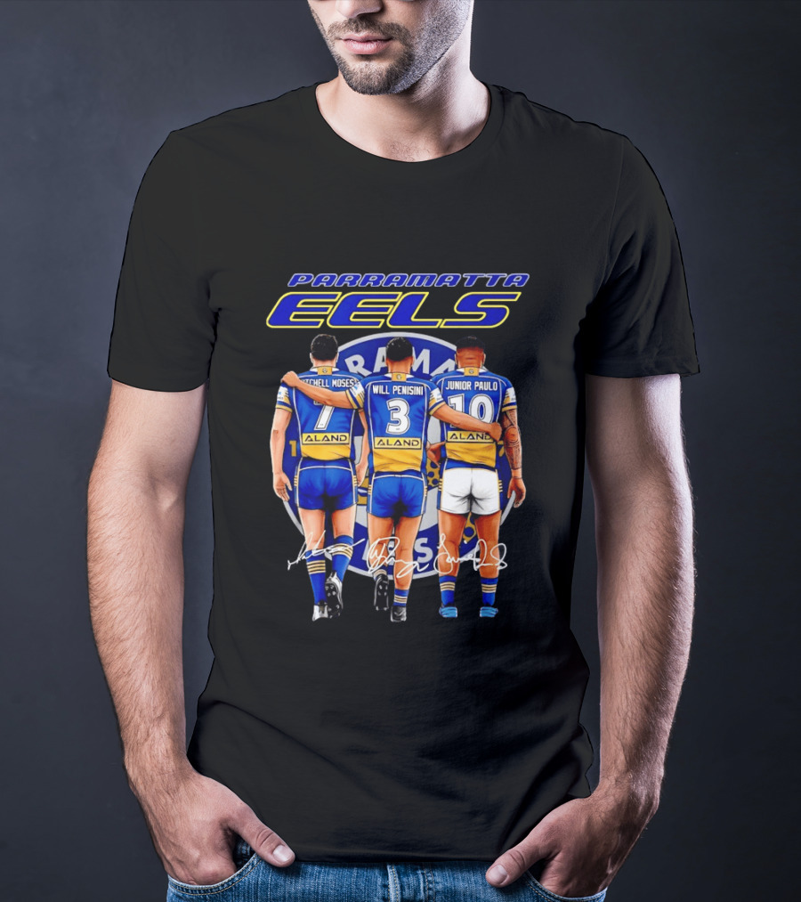 Parramatta Eels Mitchell Moses Will Penisini Junior Paulo Signatures T-Shirt