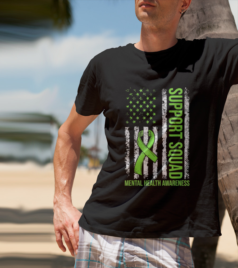 Support Squad US Flag Green Ribbon Mental Health Awareness T-Shirt