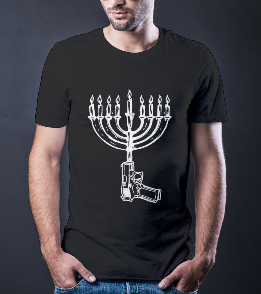 Misfit Patriot Hanukkah Menorah Gun T-Shirt