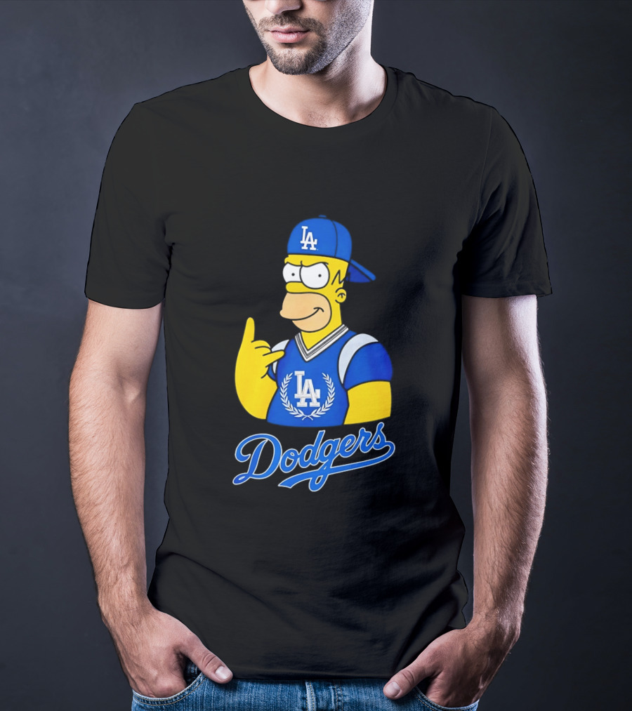 The Simpsons Homer LA Dodgers Rock Hand Gesture Collaboration T-Shirt