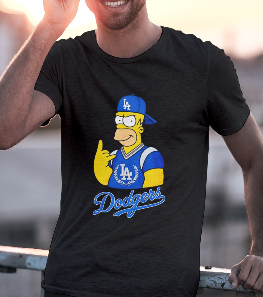 The Simpsons Homer LA Dodgers Rock Hand Gesture Collaboration T-Shirt