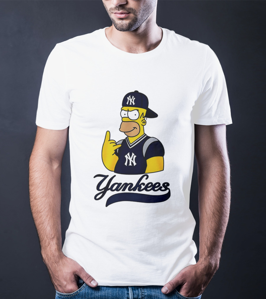 The Simpsons Homer Simpson New York Yankees Baseball Rock Hand Yankees T-Shirt