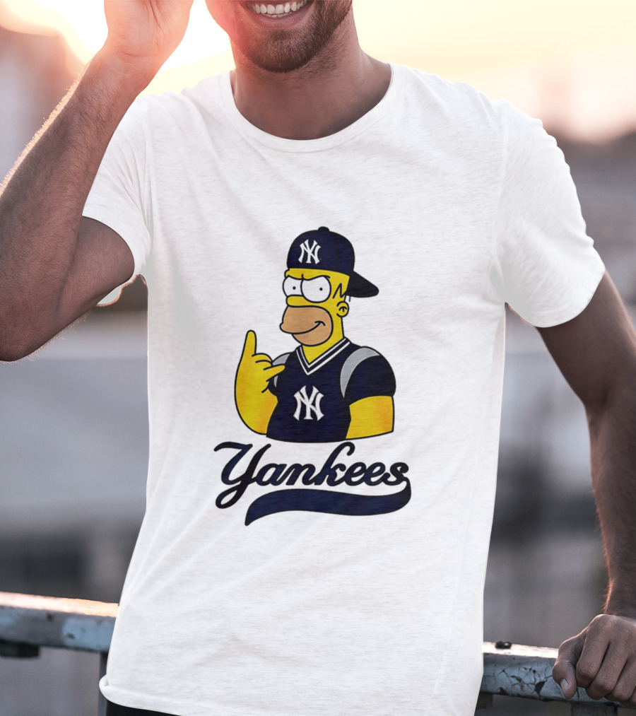 The Simpsons Homer Simpson New York Yankees Baseball Rock Hand Yankees T-Shirt