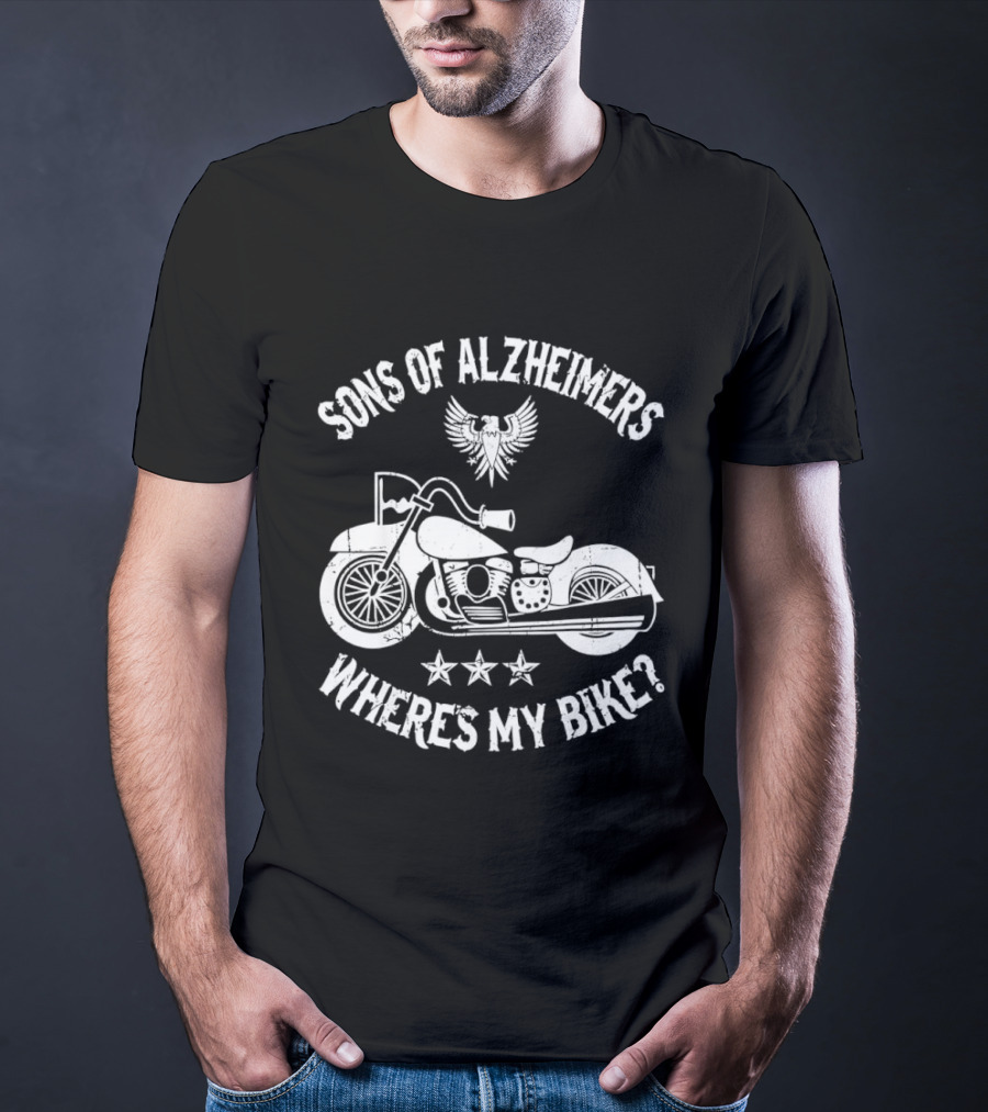 Sons Of Alzheimers Where's My Bike Classic Motorbike Eagle Stars T-Shirt
