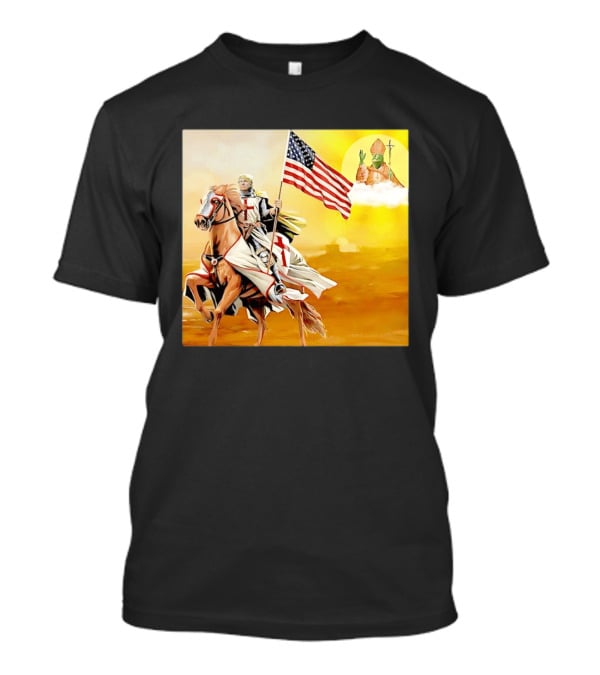 Donald Trump Crusader Knight With American Flag Riding Horse T-Shirt