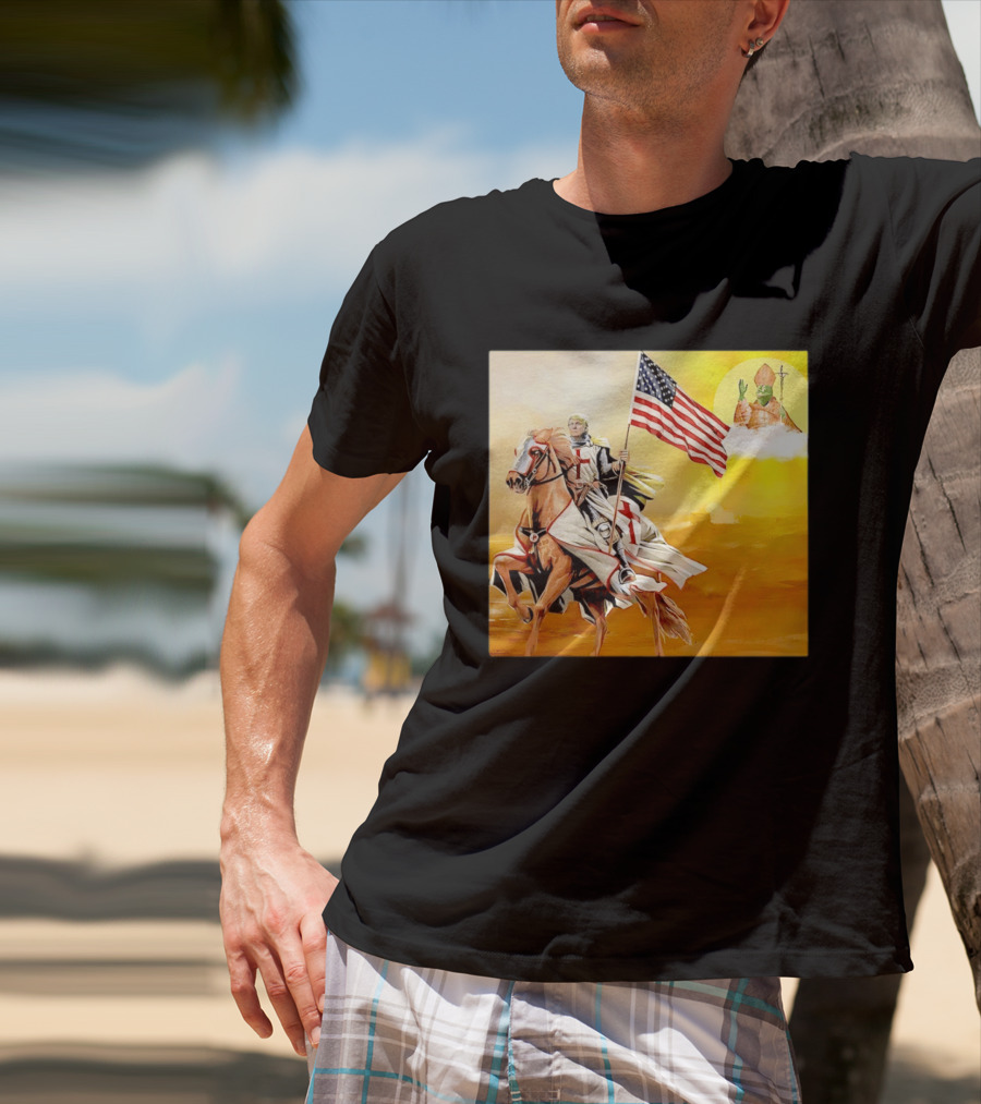 Donald Trump Crusader Knight With American Flag Riding Horse T-Shirt