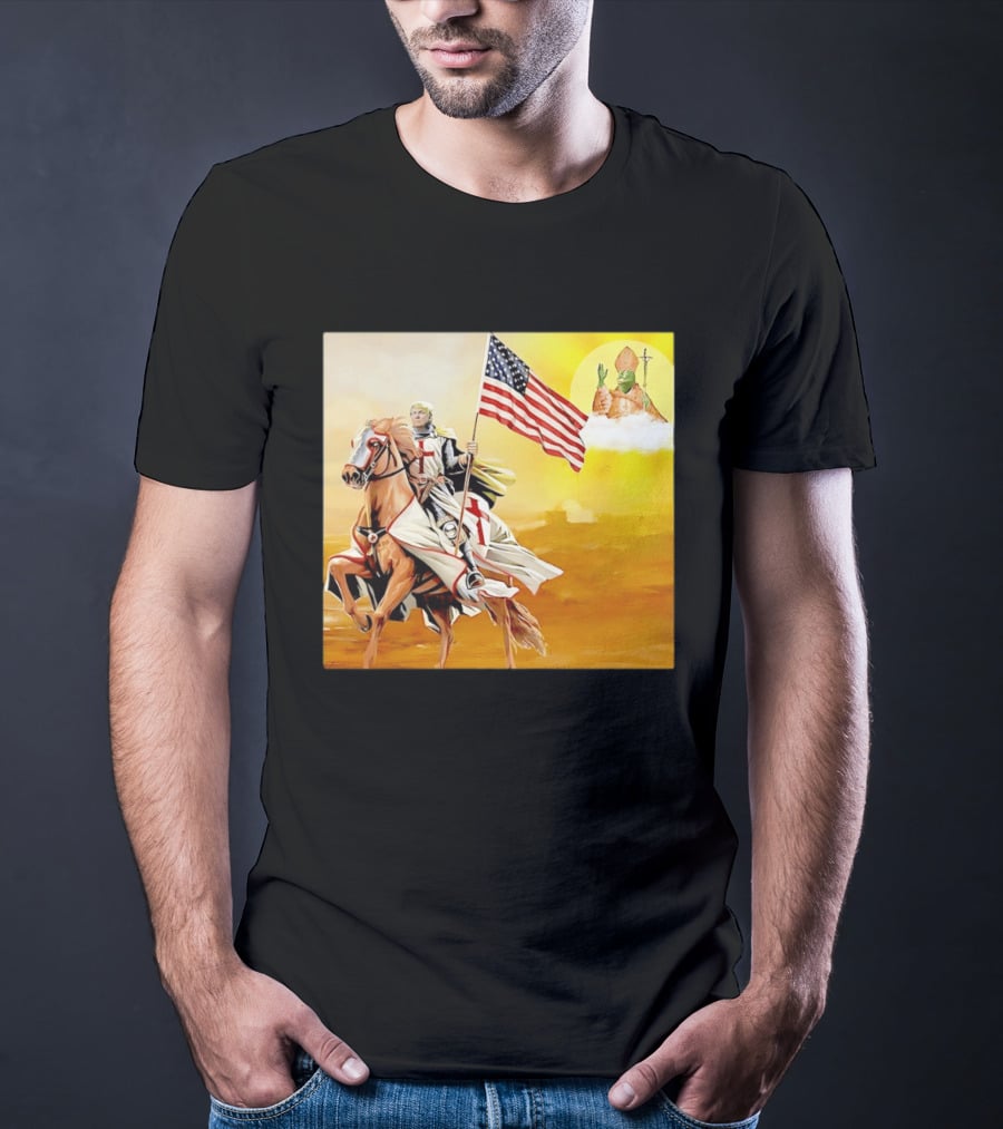 Donald Trump Crusader Knight With American Flag Riding Horse T-Shirt