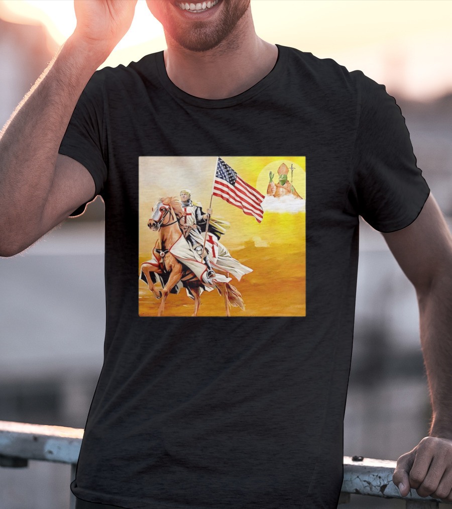 Donald Trump Crusader Knight With American Flag Riding Horse T-Shirt