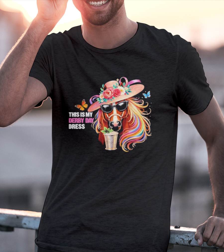 This Is My Derby Day Dress Horse Racing Party Butterfly Rainbow Hat Floral Cocktail T-Shirt