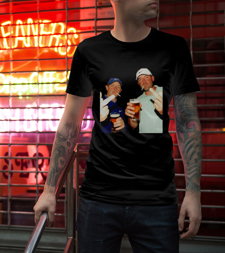 Rory McIlroy Scottie Scheffler Golf Middle Finger Beer Cigarettes T-Shirt