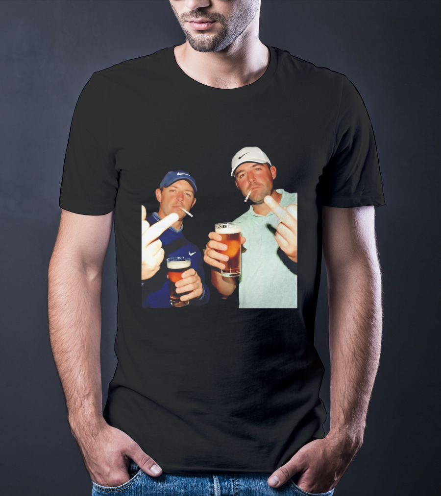 Rory McIlroy Scottie Scheffler Golf Middle Finger Beer Cigarettes T-Shirt