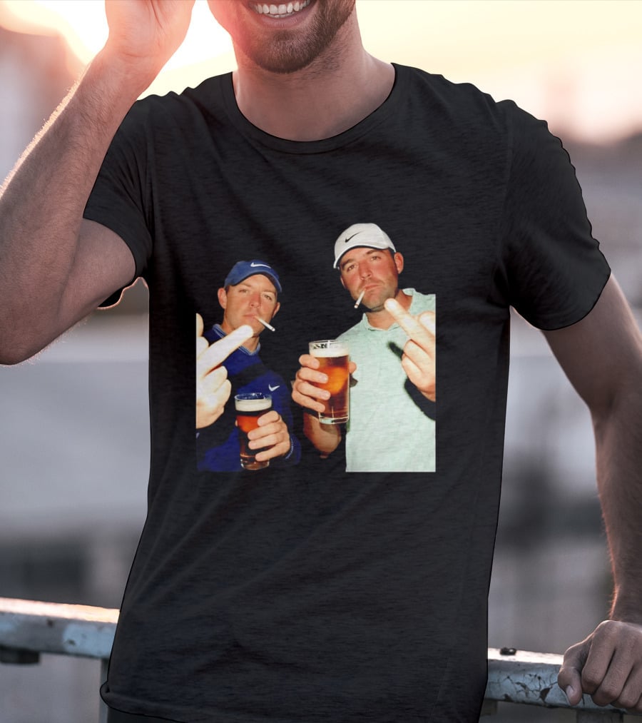 Rory McIlroy Scottie Scheffler Golf Middle Finger Beer Cigarettes T-Shirt